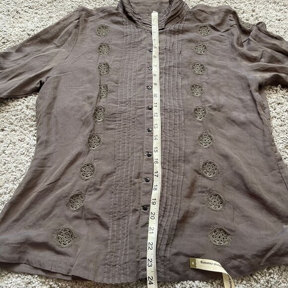 Pete And Greta by Johnny Was High Neck Embroidered Blouse Gray NWT $220 Large - Picture 7 of 10